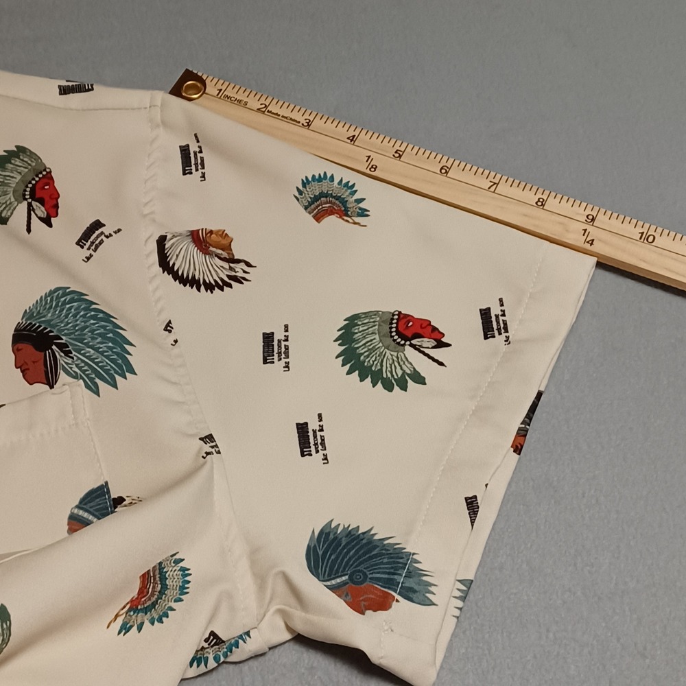 Studio One Mens 2XL Short Sleeve‎ Button Up Shirt Headdress Print Cream Graphic - Picture 8 of 11